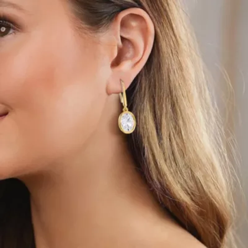 Lab Created 18k Vermeil Plated Silver 2.4 Ct Oval Cut Lab Grown Diamond Drop Dangle Earrings