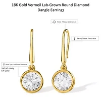 Lab Created 18k Vermeil Plated Silver 2 Ct Round Lab Grown Diamond Drop & Dangle Earrings