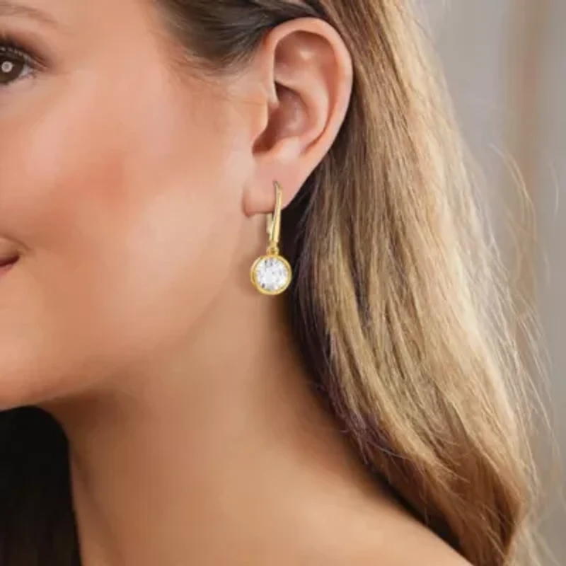 Lab Created 18k Vermeil Plated Silver 2 Ct Round Lab Grown Diamond Drop & Dangle Earrings