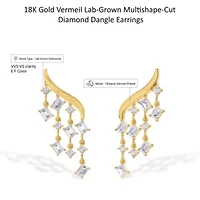 Lab Created 18k Vermeil Plated Silver 3.30 ct Multi Shape Lab Grown Diamond Drop Dangle Earrings