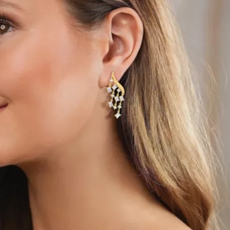 Lab Created 18k Vermeil Plated Silver 3.30 ct Multi Shape Lab Grown Diamond Drop Dangle Earrings