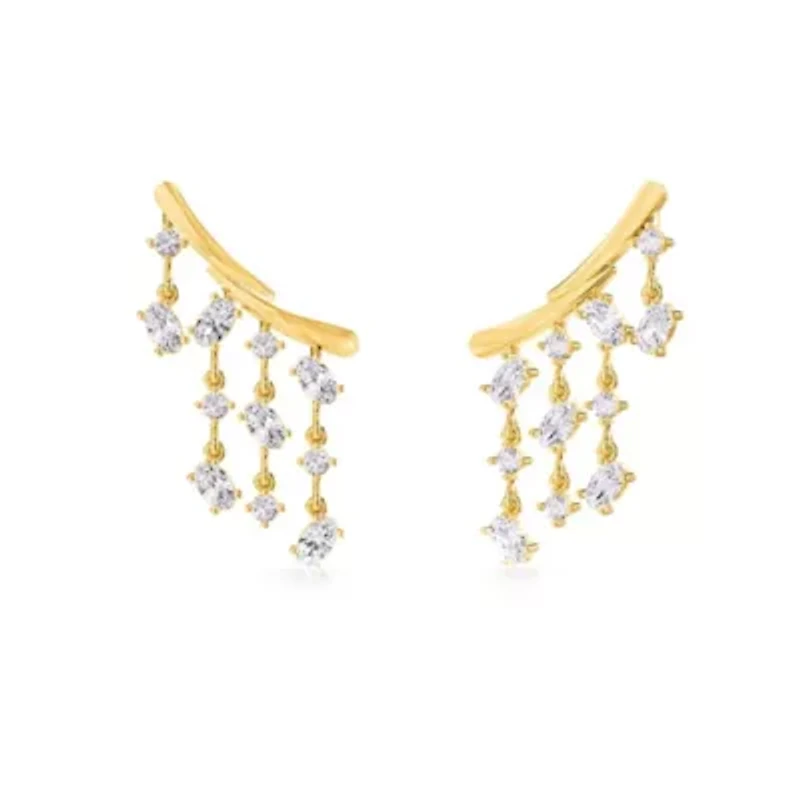 Lab Created 18k Vermeil Plated Silver 3 Ct Oval Cut Lab Grown Diamond Fancy Drop & Dangle Earrings