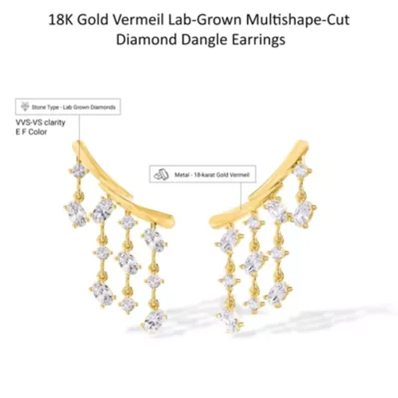 Lab Created 18k Vermeil Plated Silver 3 Ct Oval Cut Lab Grown Diamond Fancy Drop & Dangle Earrings