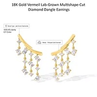 Lab Created 18k Vermeil Plated Silver 3 Ct Oval Cut Lab Grown Diamond Fancy Drop & Dangle Earrings