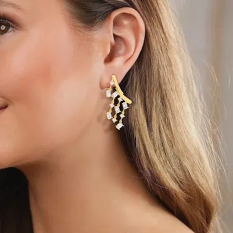 Lab Created 18k Vermeil Plated Silver 3 Ct Oval Cut Lab Grown Diamond Fancy Drop & Dangle Earrings