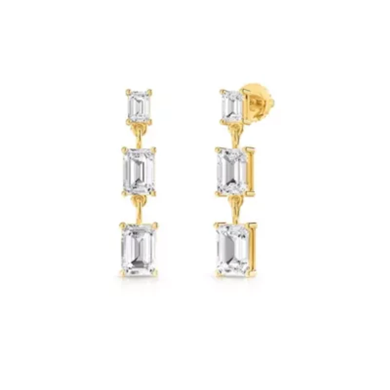 Lab Created 18k Yellow Gold Vermeil 4 Ct Emerald Cut Lab Grown Diamond Drop & Dangle Earrings