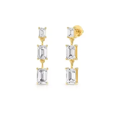 Lab Created 18k Yellow Gold Vermeil 4 Ct Emerald Cut Lab Grown Diamond Drop & Dangle Earrings