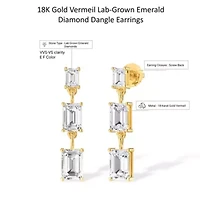 Lab Created 18k Yellow Gold Vermeil 4 Ct Emerald Cut Lab Grown Diamond Drop & Dangle Earrings