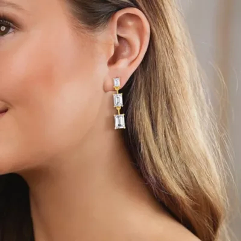 Lab Created 18k Yellow Gold Vermeil 4 Ct Emerald Cut Lab Grown Diamond Drop & Dangle Earrings