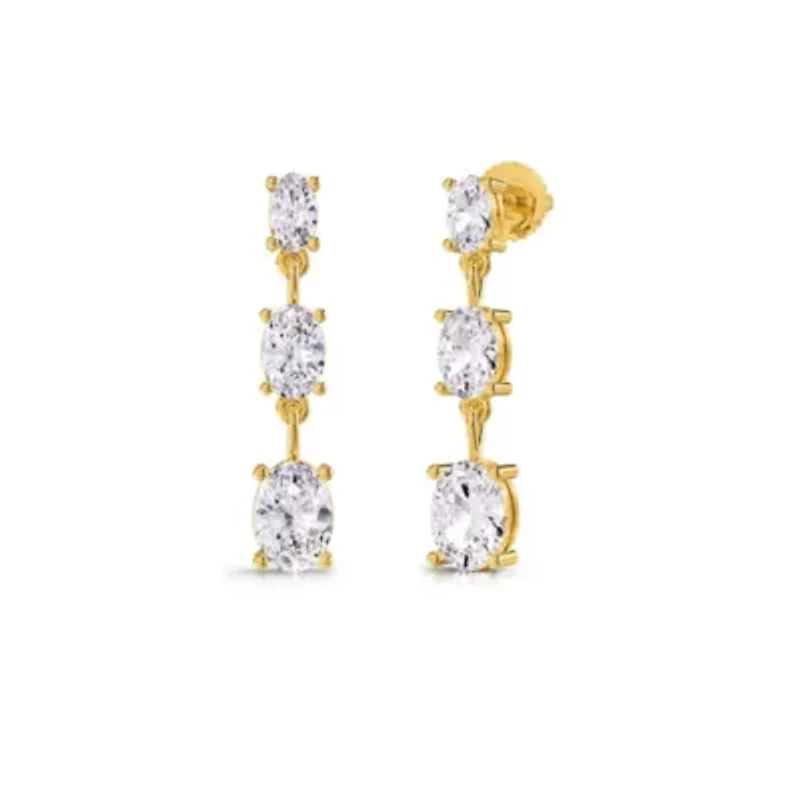Lab Created 18k Vermeil Plated Silver 2.5 Ct Oval Cut Lab Grown Diamond Drop & Dangle Earrings
