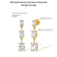 Lab Created 18k Vermeil Plated Silver 2.5 Ct Oval Cut Lab Grown Diamond Drop & Dangle Earrings