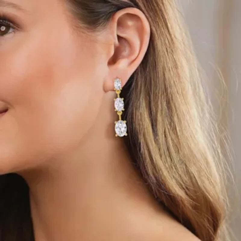 Lab Created 18k Vermeil Plated Silver 2.5 Ct Oval Cut Lab Grown Diamond Drop & Dangle Earrings