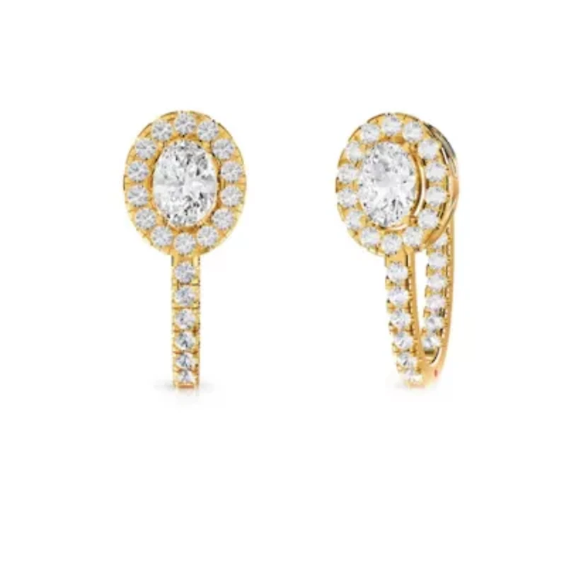 Lab Created 18k Vermeil Plated Silver 2.75 Ct Oval Lab Grown Diamond Hoop Earrings