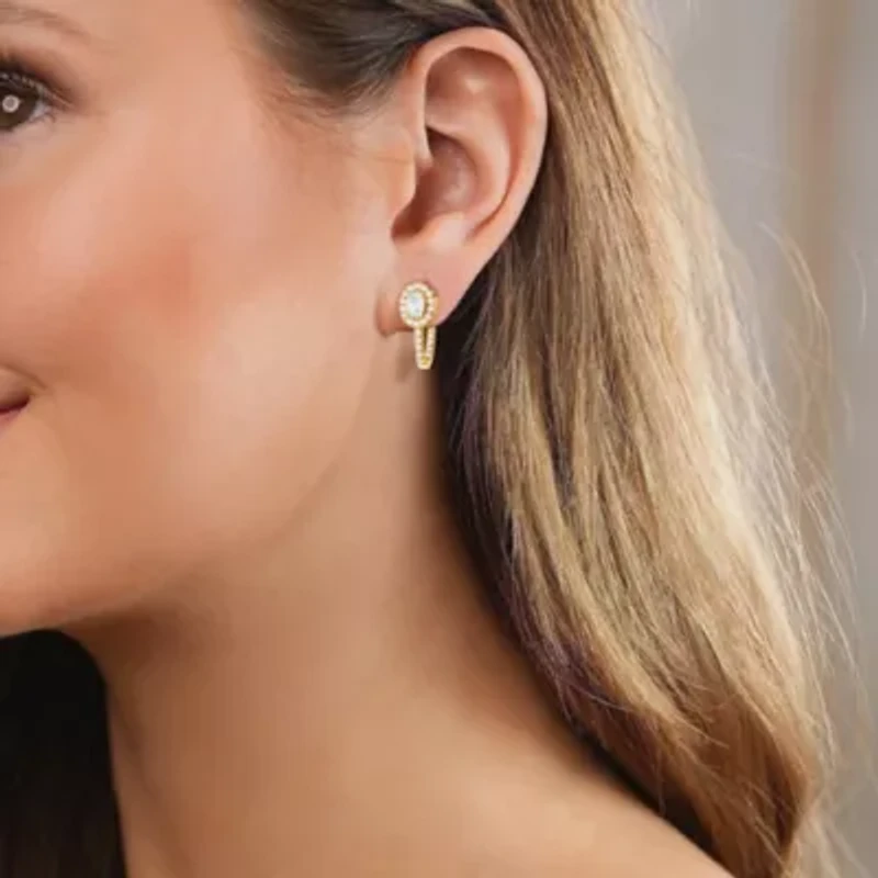 Lab Created 18k Vermeil Plated Silver 2.75 Ct Oval Lab Grown Diamond Hoop Earrings