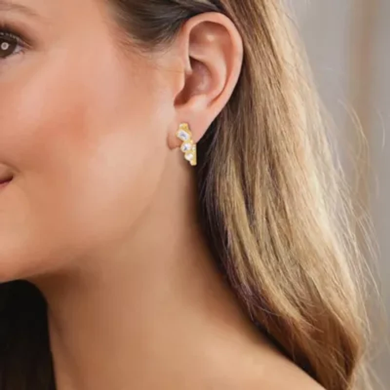 Lab Created 18k Vermeil Plated Silver 3.25 Ct Multi Shape Lab Grown Diamond Fancy Hoop Earrings