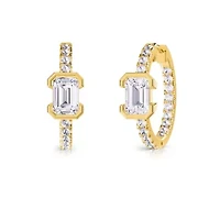 Lab Created 18k Vermeil Plated Silver 2.75 Ct Emerald Cut Lab Grown Diamond Hoop Earrings