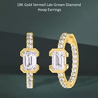 Lab Created 18k Vermeil Plated Silver 2.75 Ct Emerald Cut Lab Grown Diamond Hoop Earrings