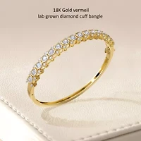 Lab Created 18k Vermeil Plated Silver 3.5 ct Round Lab Grown Diamond Bangle Bracelet 7"