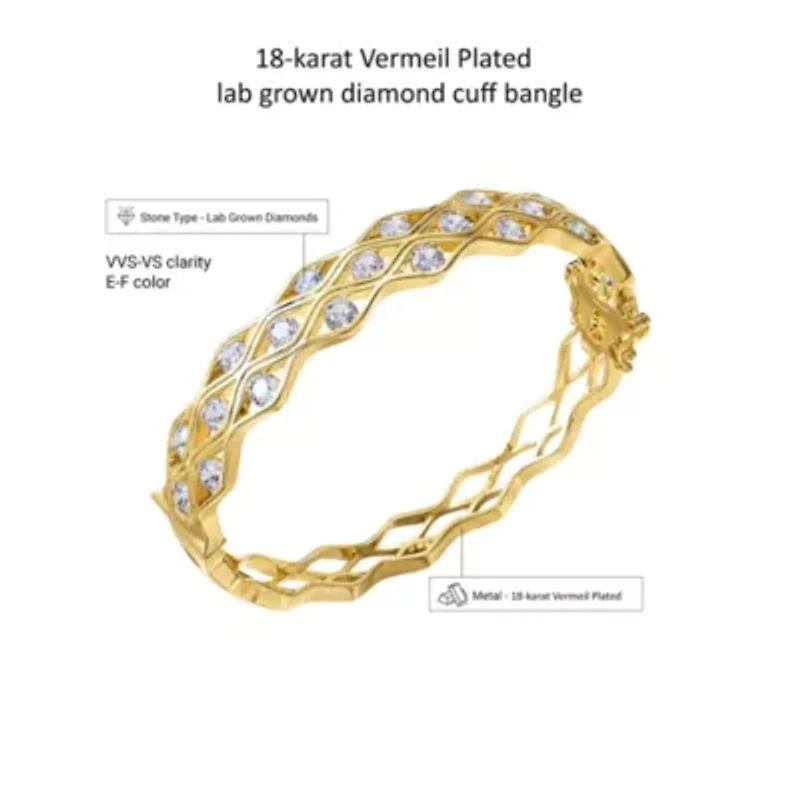Lab Created 18k Vermeil Plated Silver ct Round Lab Grown Diamond Bangle Bracelet 7