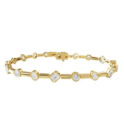 Lab Created 18k Vermeil Plated Silver 2.8 ct Multi Shape Lab Grown Diamond Bangle Bracelet 7"