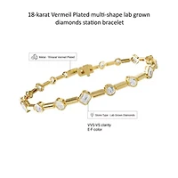 Lab Created 18k Vermeil Plated Silver 2.8 ct Multi Shape Lab Grown Diamond Bangle Bracelet 7"