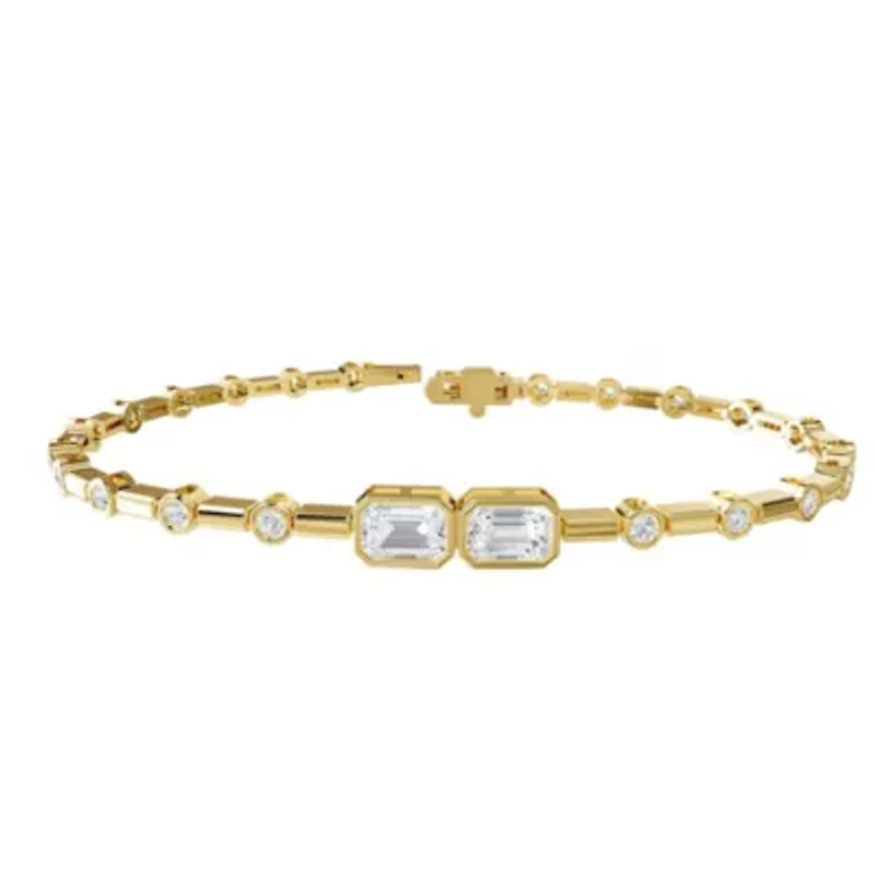 Lab Created 18k Vermeil Plated Silver 2.25 ct Radiant Cut Lab Grown Diamond Bangle Bracelet 7"