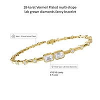 Lab Created 18k Vermeil Plated Silver 2.25 ct Radiant Cut Lab Grown Diamond Bangle Bracelet 7"