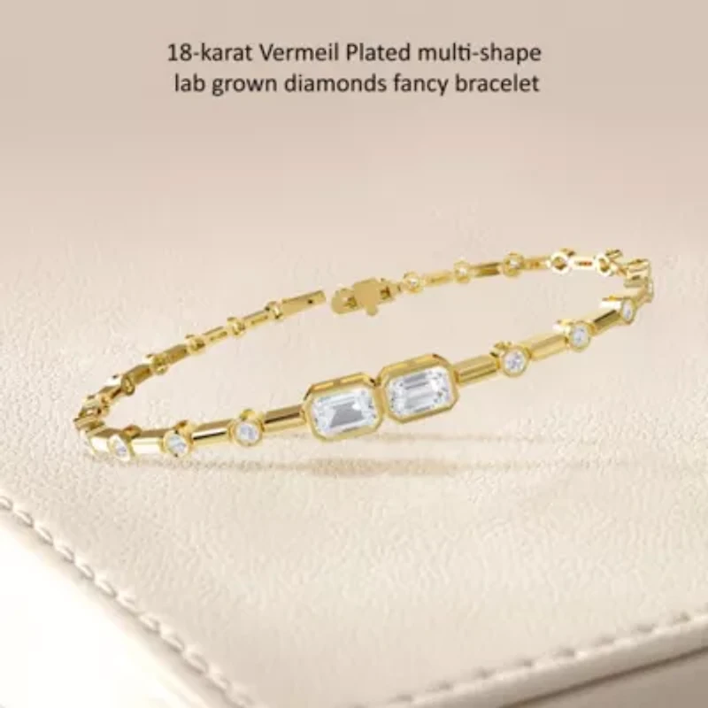 Lab Created 18k Vermeil Plated Silver 2.25 ct Radiant Cut Lab Grown Diamond Bangle Bracelet 7"