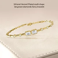 Lab Created 18k Vermeil Plated Silver 2.25 ct Radiant Cut Lab Grown Diamond Bangle Bracelet 7"