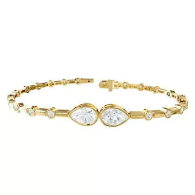 Lab Created 18k Vermeil Plated Silver 2.5 ct Pear Cut Lab Grown Diamond Bangle Bracelet 7"