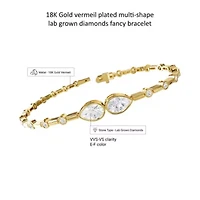 Lab Created 18k Vermeil Plated Silver 2.5 ct Pear Cut Lab Grown Diamond Bangle Bracelet 7"