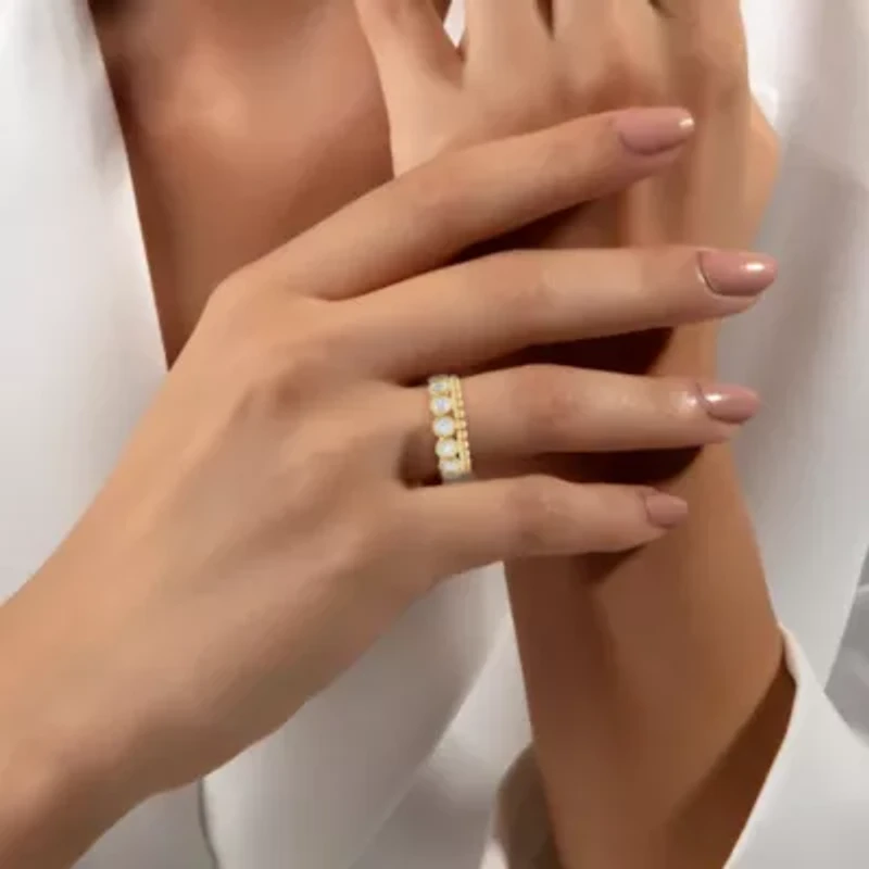 Lab Created 18K Vermeil Plated 1.02 Ct Round Lab Grown Diamond 7-Stone Ring Size 7