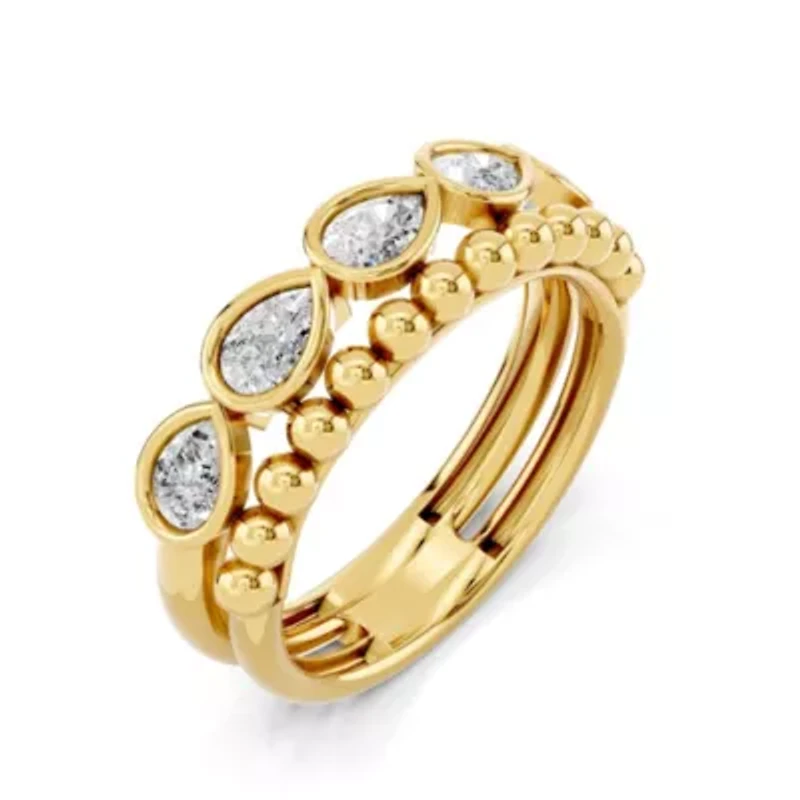 Lab Created 18K Vermeil Plated 0.7 Ct Pear Lab Grown Diamond 5-Stone Ring Size 7