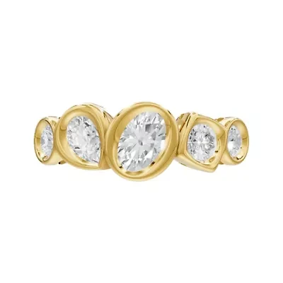 Lab Created 18K Vermeil Plated 1.03 Ct Multi-Shape Lab Grown Diamond 5-Stone Ring Size 7