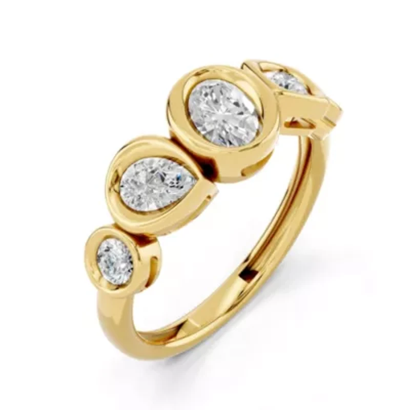 Lab Created 18K Vermeil Plated 1.03 Ct Multi-Shape Lab Grown Diamond 5-Stone Ring Size 7