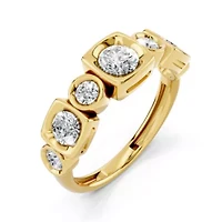 Lab Created 18K Vermeil Plated 1.08 Ct Round Lab Grown Diamond Fancy 7-Stone Ring Size 7