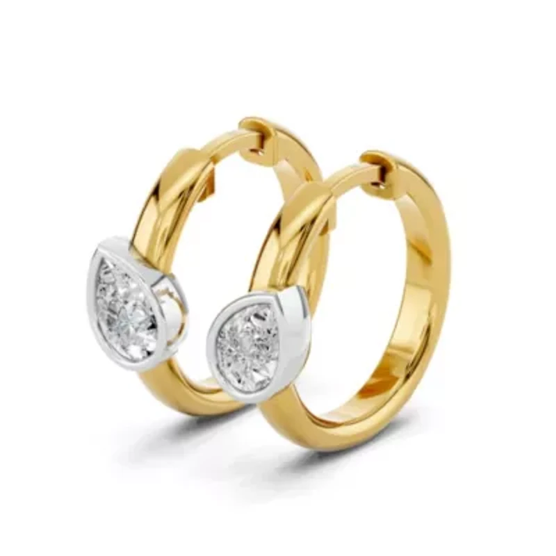 Lab Created 18K Vermeil Plated 0.75 Ct Pear Lab Grown Diamond Hoop Earrings