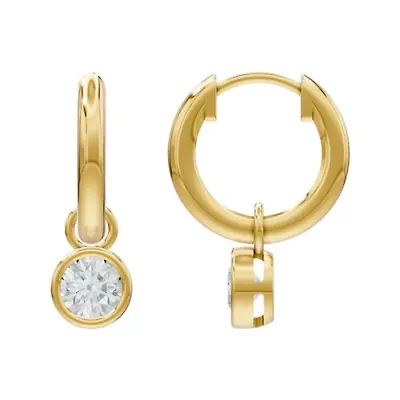 Lab Created 18K Vermeil Plated 0.75 Ct Round Lab Grown Diamond Hoop Earrings