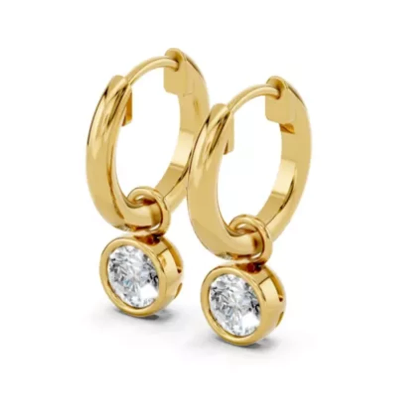 Lab Created 18K Vermeil Plated 0.75 Ct Round Lab Grown Diamond Hoop Earrings