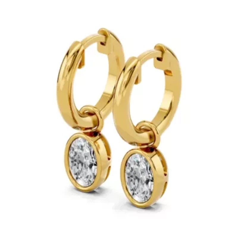 Lab Created 18K Vermeil Plated 1.06 Ct Oval Lab Grown Diamond Hoop Earrings