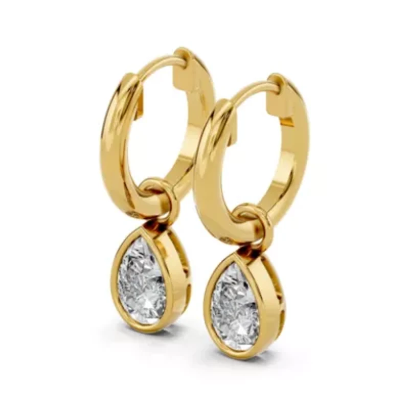 Lab Created 18K Vermeil Plated 1.08 Ct Pear Lab Grown Diamond Hoop Earrings