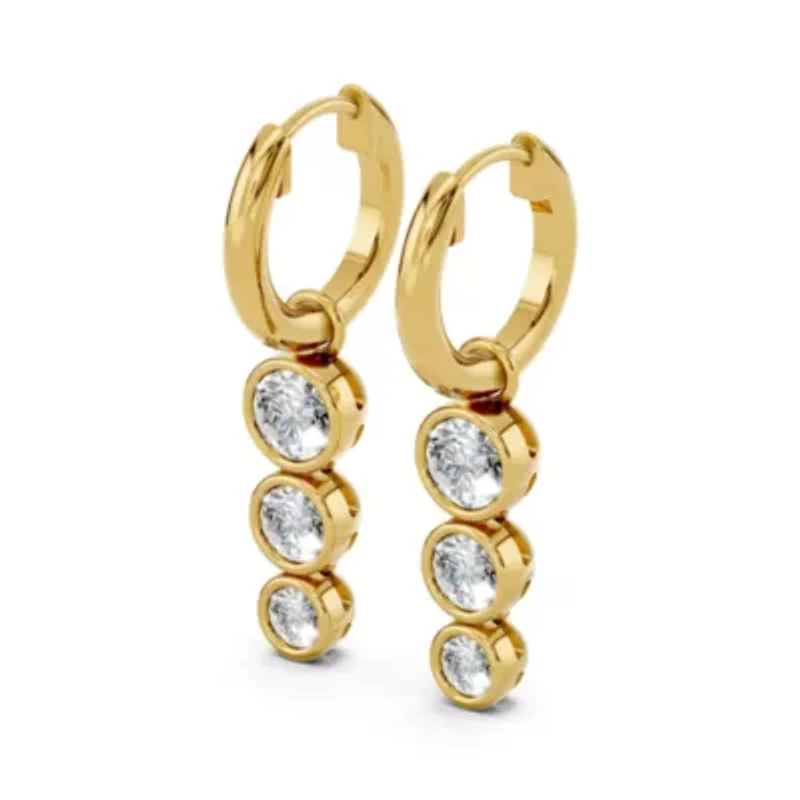 Lab Created 18K Vermeil Plated 1.36 Ct Round Lab Grown Diamond Hoop Earrings