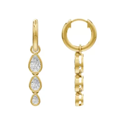 Lab Created 18K Vermeil Plated 1.5 Ct Pear Lab Grown Diamond Hoop Earrings
