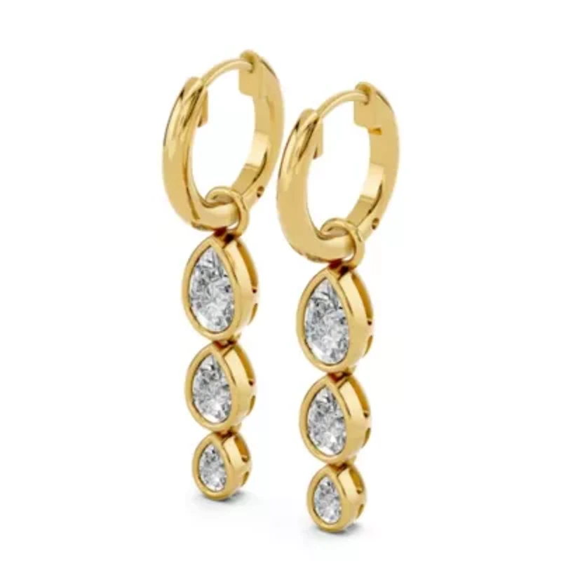 Lab Created 18K Vermeil Plated 1.5 Ct Pear Lab Grown Diamond Hoop Earrings