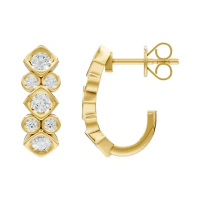 Lab Created 18K Vermeil Plated 1.02 Ct Round Lab Grown Diamond J-Hoop Earrings