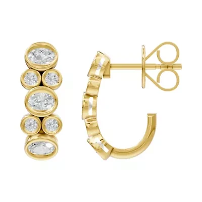 Lab Created 18K Vermeil Plated 1.06 Ct Multi-Shape Lab Grown Diamond J-Hoop Earrings