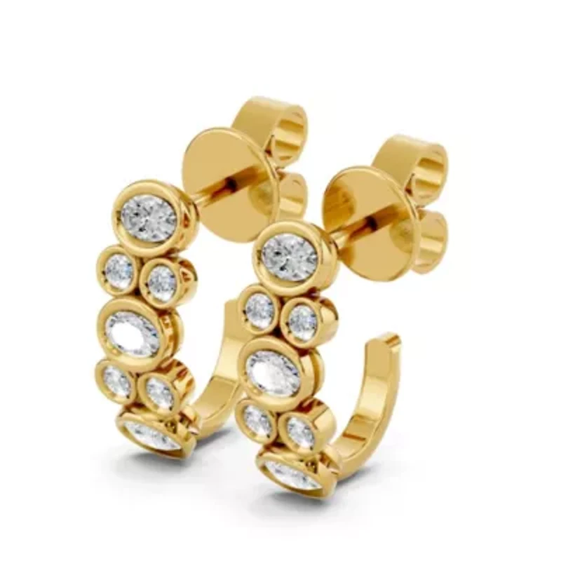 Lab Created 18K Vermeil Plated 1.06 Ct Multi-Shape Lab Grown Diamond J-Hoop Earrings