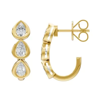 Lab Created 18K Vermeil Plated 0.96 Ct Pear Lab Grown Diamond J-Hoop Earrings