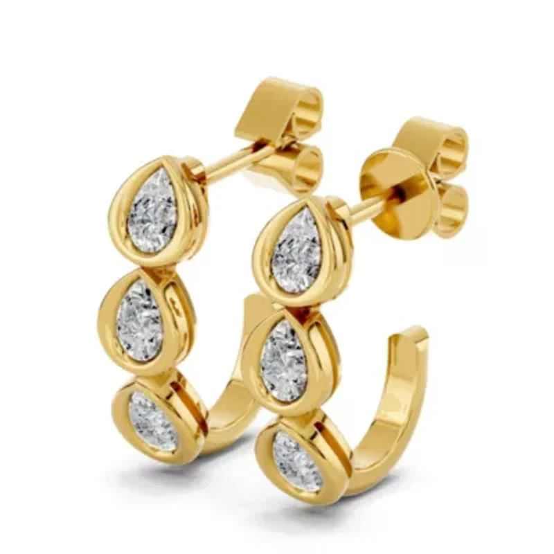 Lab Created 18K Vermeil Plated 0.96 Ct Pear Lab Grown Diamond J-Hoop Earrings