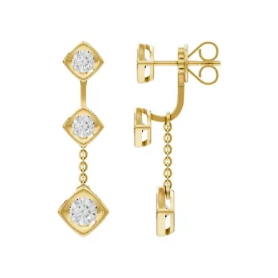 Lab Created 18K Vermeil Plated 2.3 Ct Round Lab Grown Diamond Dangle Earrings